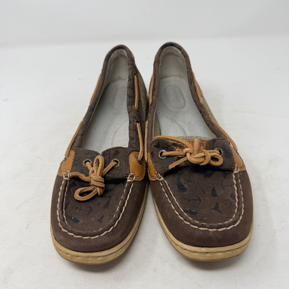 Sperry‎ Top-Sider Brown Nautical Anchor Print Leather Mesh Boat Shoes Size 10 - Picture 3 of 10